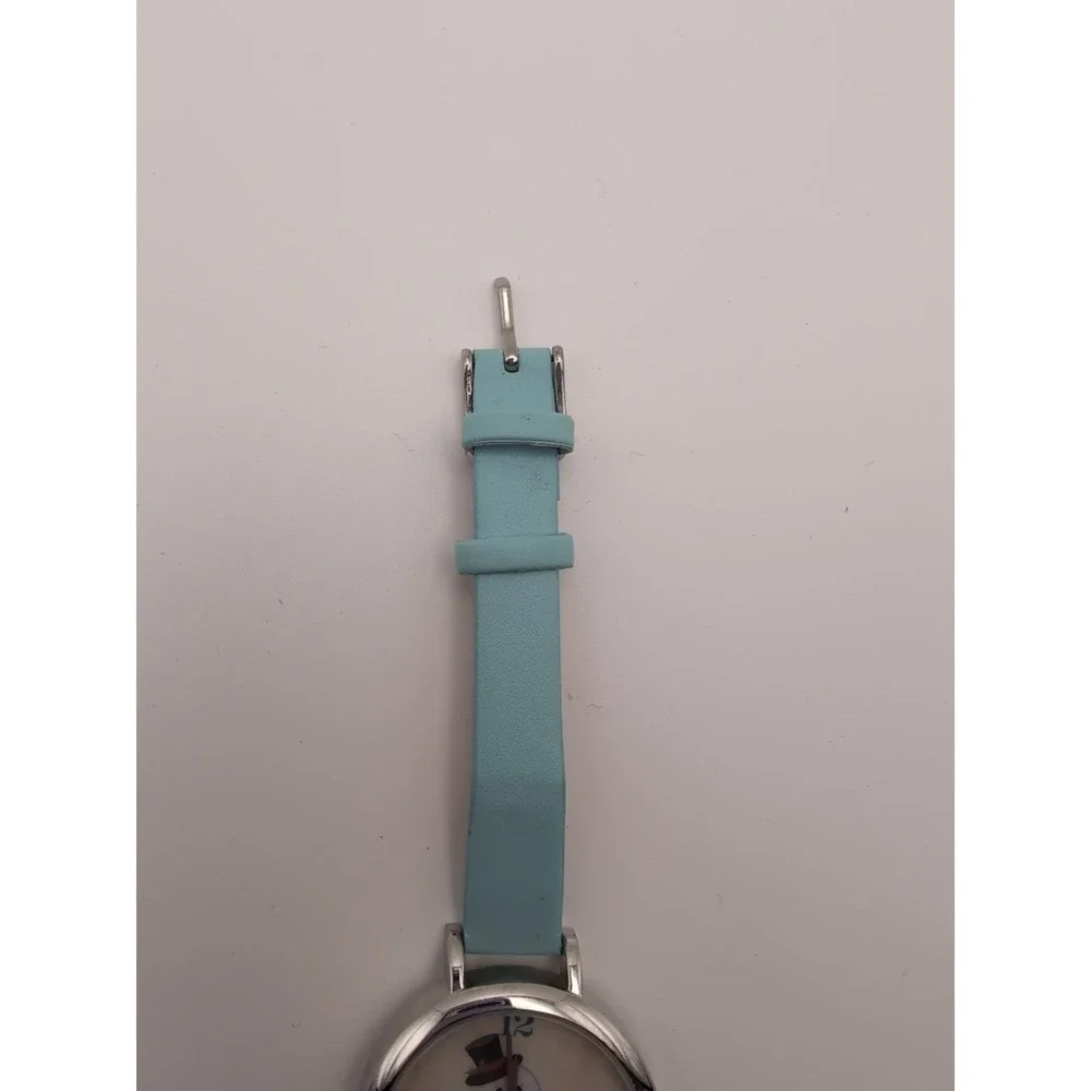 Women Christmas Snowman FMD Watch Silver‎ Tone Case Light Blue Faux Leather Band